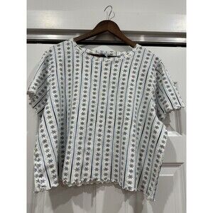 Hill House Womens Blue 2XL Cotton Ruffle Home Lounge Pajama Set Sleepwear